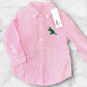 Janie and Jack Pink Stripe Dinosaur Button Down
